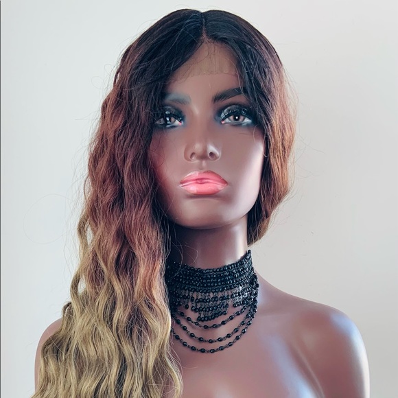 28” Ombre Auburn/Toffee Brown Lace Front Synthetic Wig - Picture 4 of 11